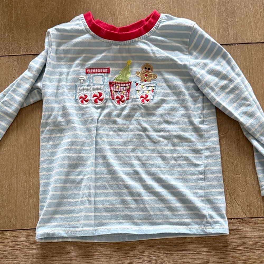 Striped Long Sleeve Shirt with Holiday Design